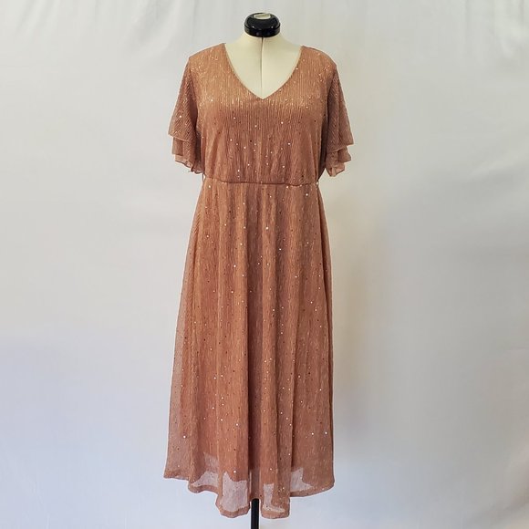 BloomChic Dresses & Skirts - NWT Women's Rose Gold Dress Size 12 Bloomchic Short Ruffle Sleeve Sequin V-Neck